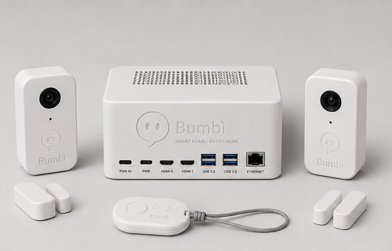 Kit Completo Bumbì — hub, 2 telecamere, 2 sensori, telecomando SOS